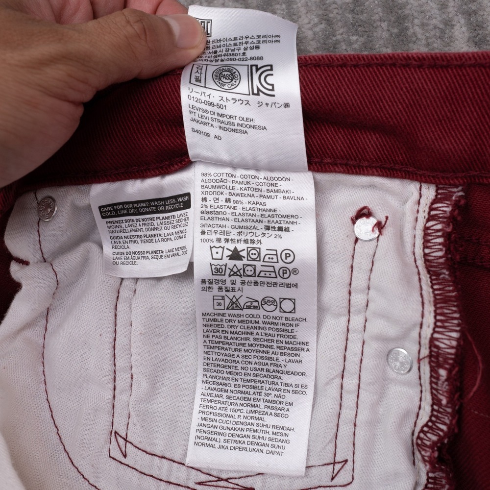 Levi's 511 Slim Fit Pants Mens 34x32 Burgundy Red Excellent Stretch Denim - Picture 10 of 11